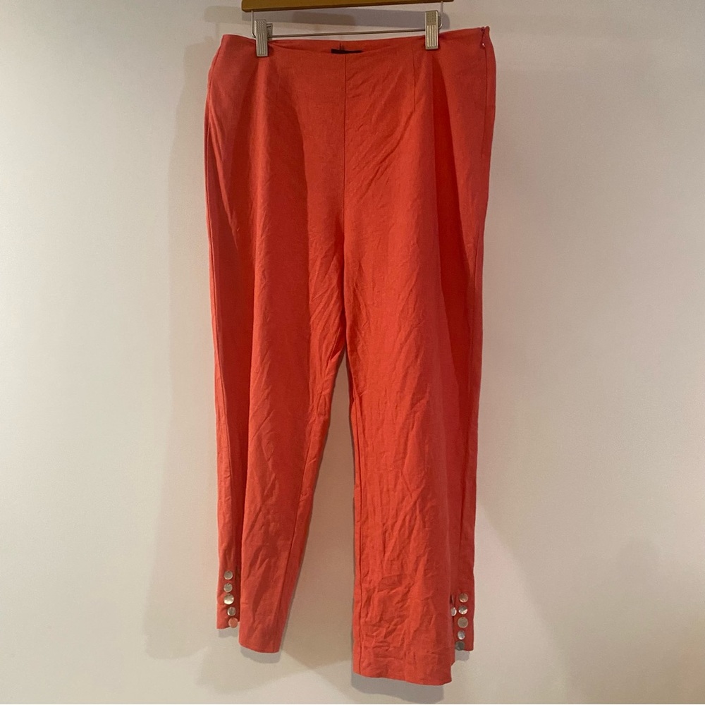 Courtenay Orange Wide Leg Linen/Rayon Capri Pants With Shell Hem Detail Size 10